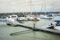 Saint Jean Port Joli marina whit a foggy morning Royalty Free Stock Photo