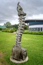 Unknown spinal column wood sculpture Trois-BÃ©rets Park (Parc des Trois-BÃ©rets) in Saint Jean Port Joli Royalty Free Stock Photo