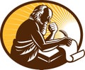 Saint Jerome Writing Scroll Retro Woodcut Royalty Free Stock Photo