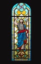Saint John the Baptist, stained glass window in the Shrine of the Our Lady Queen of Peace in Hrasno, Bosnia and Herzegovina Royalty Free Stock Photo
