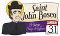 Saint John Bosco Portrait with Reminder to Celebrate Magicians` Day, Vector Illustration Royalty Free Stock Photo