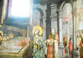 Saint John Chrysostom serves the Divine Liturgy. Painting Royalty Free Stock Photo