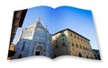 Saint John`s baptistery in Pistoia city Italy - Tuscany - 3D render of an opened photo book isolated on white background - I`m