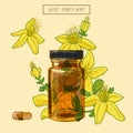 Saint Johns wort flowers and vial