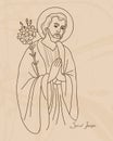 Saint Joseph the Betrothed. Holy Forefather with blooming lily. Vector illustration. Hand drawn outline for decoration Royalty Free Stock Photo