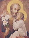 Saint Joseph & Child Jesus, Vintage Illustratian