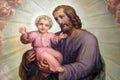 Saint Joseph holding baby Jesus, altarpiece in the Basilica of the Sacred Heart of Jesus in Zagreb Royalty Free Stock Photo