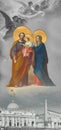 Saint Joseph holding roses from Jesus making roses rain above Vatican illustration Catholic Holy Family Royalty Free Stock Photo