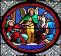 Saint Joseph`s second dream, stained glass window in the Basilica of Saint Clotilde in Paris