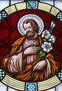 Saint Joseph, stained glass window in Basilica Assumption of the Virgin Mary in Marija Bistrica, Croatia Royalty Free Stock Photo