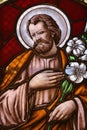 Saint Joseph, stained glass window in Basilica Assumption of the Virgin Mary in Marija Bistrica, Croatia Royalty Free Stock Photo