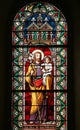 Saint Joseph, stained glass window in the church of Saint Mary Magdalene in Prilisce, Croatia