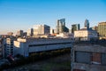 Saint Josse, Brussels Capital Region, Belgium - High angle view over abandoned office constructions with modern high rise in the