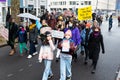 Saint-Josse, Brussels Capital Region, Belgium- Protesters of all ages for woman rights against violence and gender