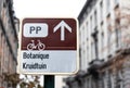Saint-Josse, Brussels Capital Region, Belgium- Road sign of an urban bike lane in the city center