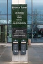 Saint-Josse, Brussels capital Region - Belgium - Sign towards the Finance Tower of the federal administration and taks paying