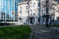 Saint Josse, Brussels Capital Region, Belgium - The town hall and front garden with a cobble stone path