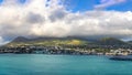 Saint Kitts and Nevis Basseterre scenic panoramic shoreline from cruise ship on Caribbean vacation