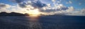 Saint Kitts and Nevis Basseterre scenic panoramic shoreline from cruise ship on Caribbean vacation