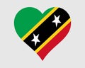 Saint Kitts and Nevis Heart Flag. St. Kittitian and Nevisian Love Shape Country Nation National Flag. Federation of St Christopher