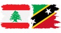 Saint Kitts and Nevis and Lebanon grunge flags connection vector