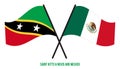 Saint Kitts & Nevis and Mexico Flags Crossed And Waving Flat Style. Official Proportion