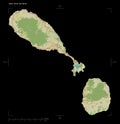 Saint Kitts and Nevis shape on black. Topo Humanitarian