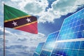 Saint Kitts and Nevis solar energy, alternative energy industrial concept with flag industrial illustration - fight with global