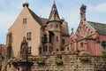 saint-lÃ©on fountain, saint-lÃ©on-pfalz castle and saint-lÃ©on-IX chapel - eguisheim - france Royalty Free Stock Photo