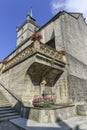 Saint-Laurent collegiate church and fountain in Estavayer-le-lac, Fribourg, Switzerland Royalty Free Stock Photo