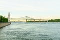 Saint Lawrence River, clock tower, and Jacques Cartier Bridge, Montreal Royalty Free Stock Photo