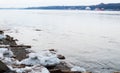 River with ice blocks on the beach Royalty Free Stock Photo
