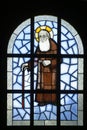 Saint Leopold Mandic, stained glass window at St. Mark`s Church in Jakusevec, Zagreb Royalty Free Stock Photo