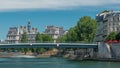 Saint-Louis bridge timelapse. Two islands on the River Seine in Paris, France, called Ile de la cite and Ile saint Louis Royalty Free Stock Photo