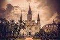 Saint Louis Cathedral and the statue of President Jackson at Jeksan Square in New Orleans Royalty Free Stock Photo