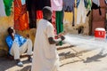 Unidentified Senegalese man holds a fishing net at the local ma Royalty Free Stock Photo