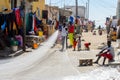 Unidentified Senegalese man holds a fishing net at the local ma Royalty Free Stock Photo