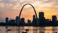 Saint Louis skyline with Gateway Arch at sunset - ST. LOUIS, USA - JUNE 19, 2019 Royalty Free Stock Photo