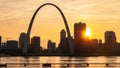 Saint Louis skyline with Gateway Arch at sunset - ST. LOUIS, USA - JUNE 19, 2019 Royalty Free Stock Photo