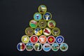 Pyramid of merit badges on black Royalty Free Stock Photo