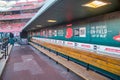 Empty Cardinals baseball dugout bench Royalty Free Stock Photo