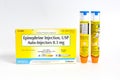 Two epipens standing near box packaging Royalty Free Stock Photo