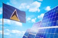 Saint Lucia alternative energy, solar energy concept with flag industrial illustration - symbol of fight with global warming, 3D