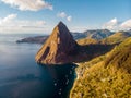 Saint Lucia Caribbean Island, huge Piton mountains at the beach of tropical Island of Saint Lucia Royalty Free Stock Photo