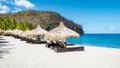 Saint Lucia Caribbean Island, huge Piton mountains at the beach of tropical Island of Saint Lucia Royalty Free Stock Photo