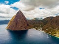 Saint Lucia Caribbean Island, huge Piton mountains at the beach of tropical Island of Saint Lucia Royalty Free Stock Photo