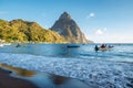 Saint Lucia Caribbean Island, huge Piton mountains at the beach of tropical Island of Saint Lucia Royalty Free Stock Photo