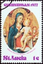 SAINT LUCIA - CIRCA 1977: A stamp printed in Saint Lucia from the `Christmas` issue shows Perugia triptych Fra Angelico