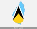 Saint Lucia Flag Map. Map of St. Lucia with the Saint Lucian national flag isolated on a white background. Vector Illustration