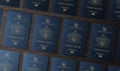 Saint Lucia passports on a wooden table , top view